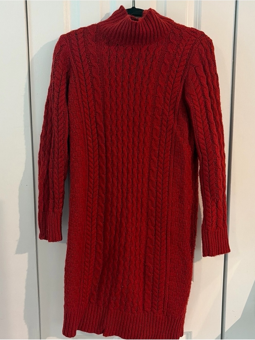 Ann Taylor Womens Sweater Dress Size M Red Cable Knit Wool Holiday Christmas